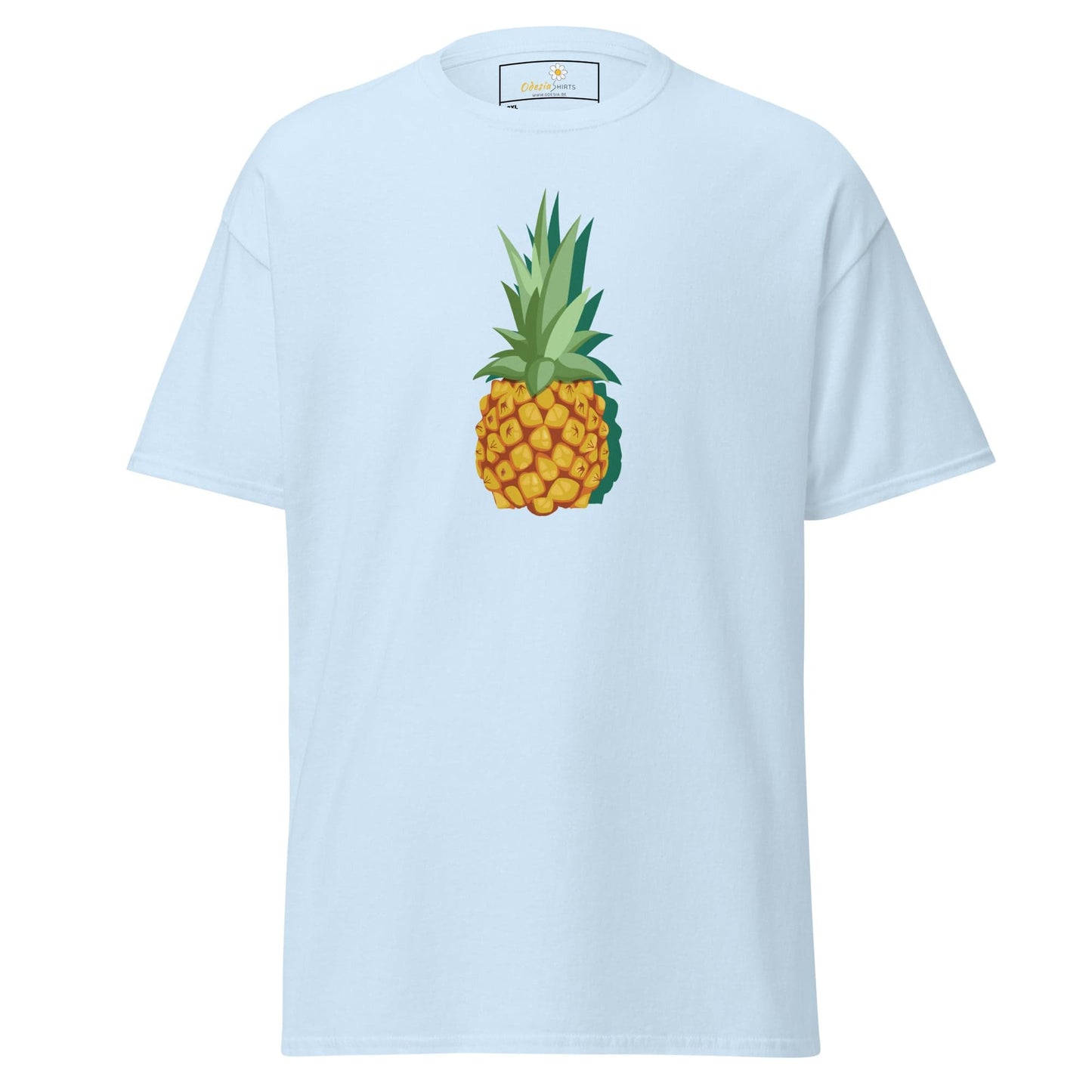 Light blue T-shirt with pineapple graphic designed for men and women in 2XL to 5XL sizes
