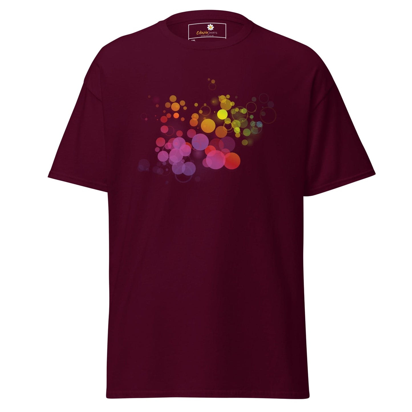 Maroon T-shirt with colorful bubble design for Men and Women in 2XL to 5XL sizes