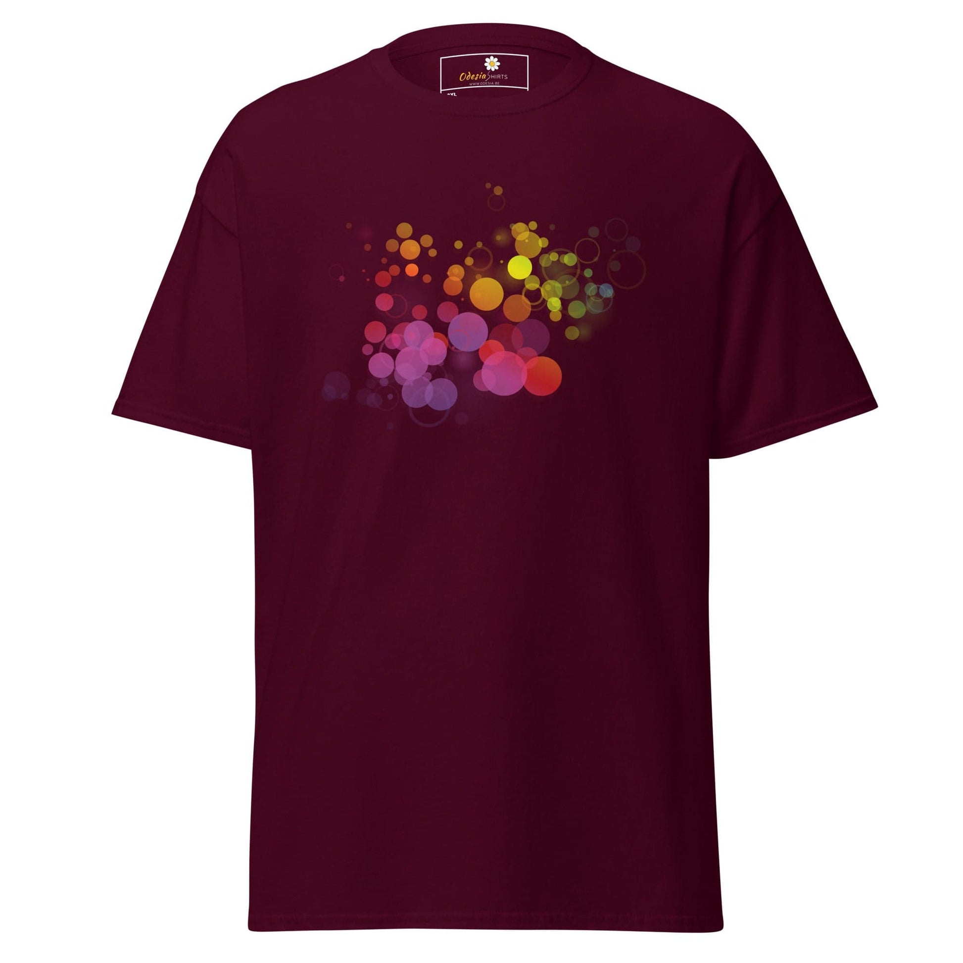 Maroon T-shirt with colorful bubble design for Men and Women in 2XL to 5XL sizes