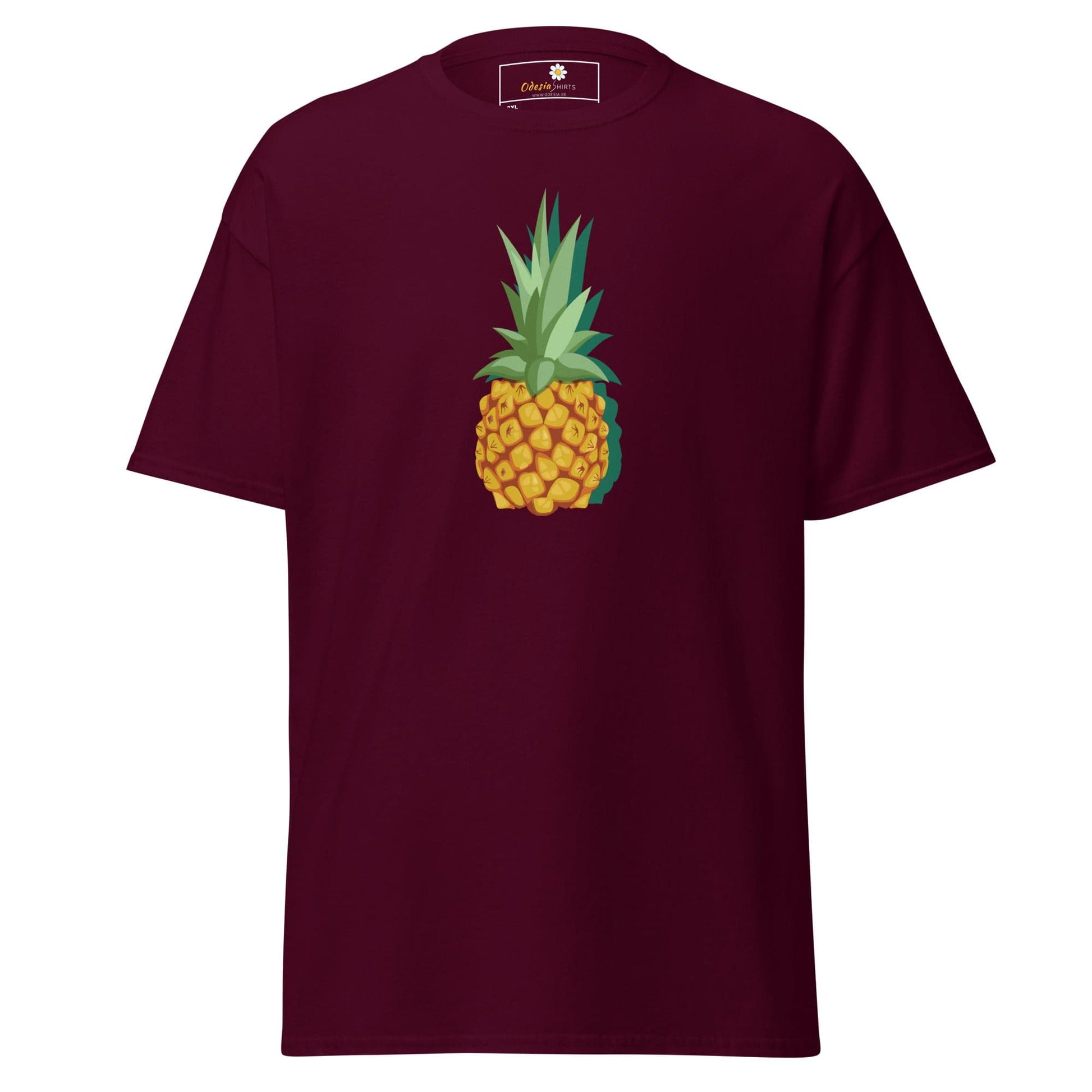 Maroon T-shirt with pineapple graphic for men and women in 2XL to 5XL sizes