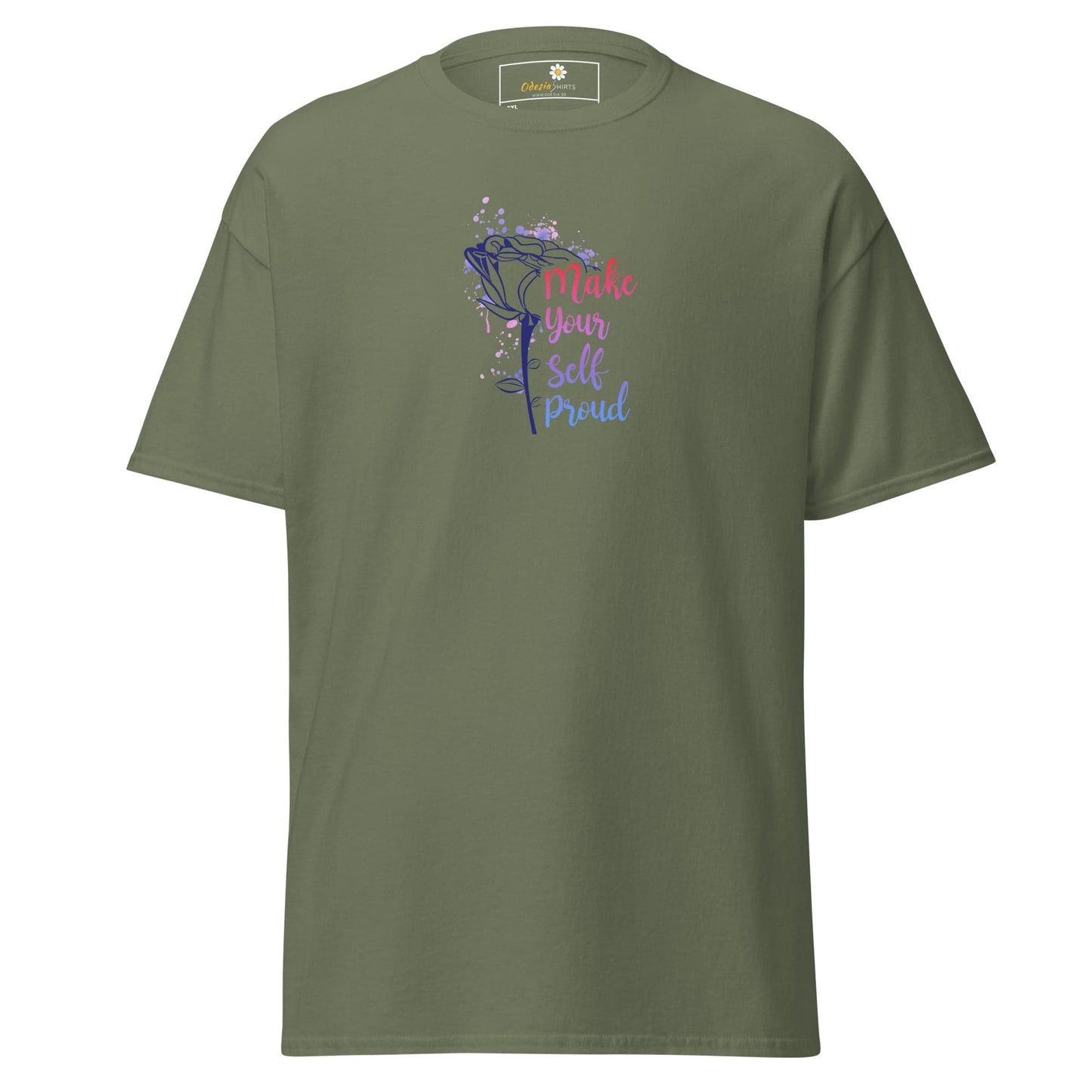 Olive green T-shirt with floral design for men and women in 2XL to 5XL sizes
