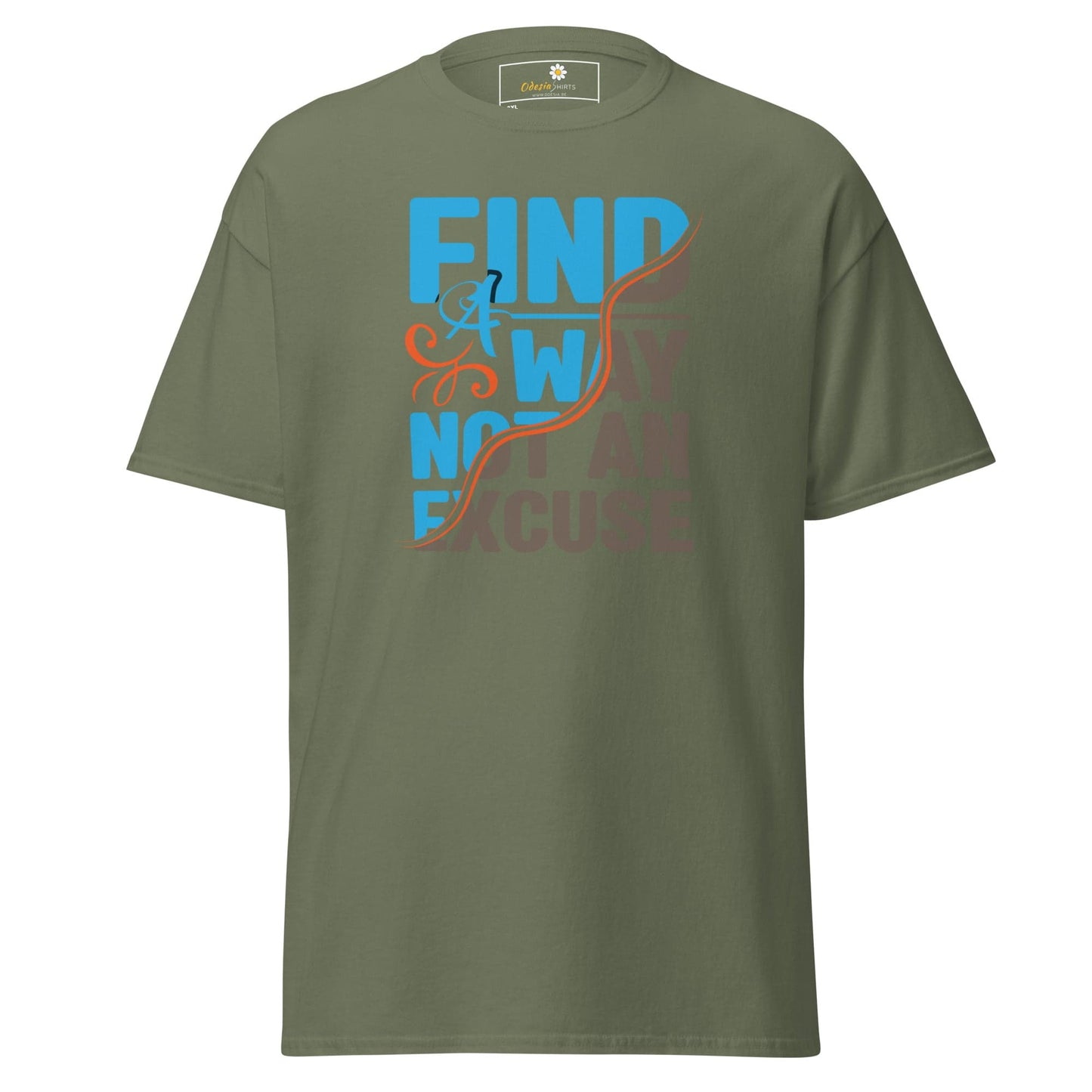 Olive green T-shirt with graphic design for men and women in sizes 2XL to 5XL