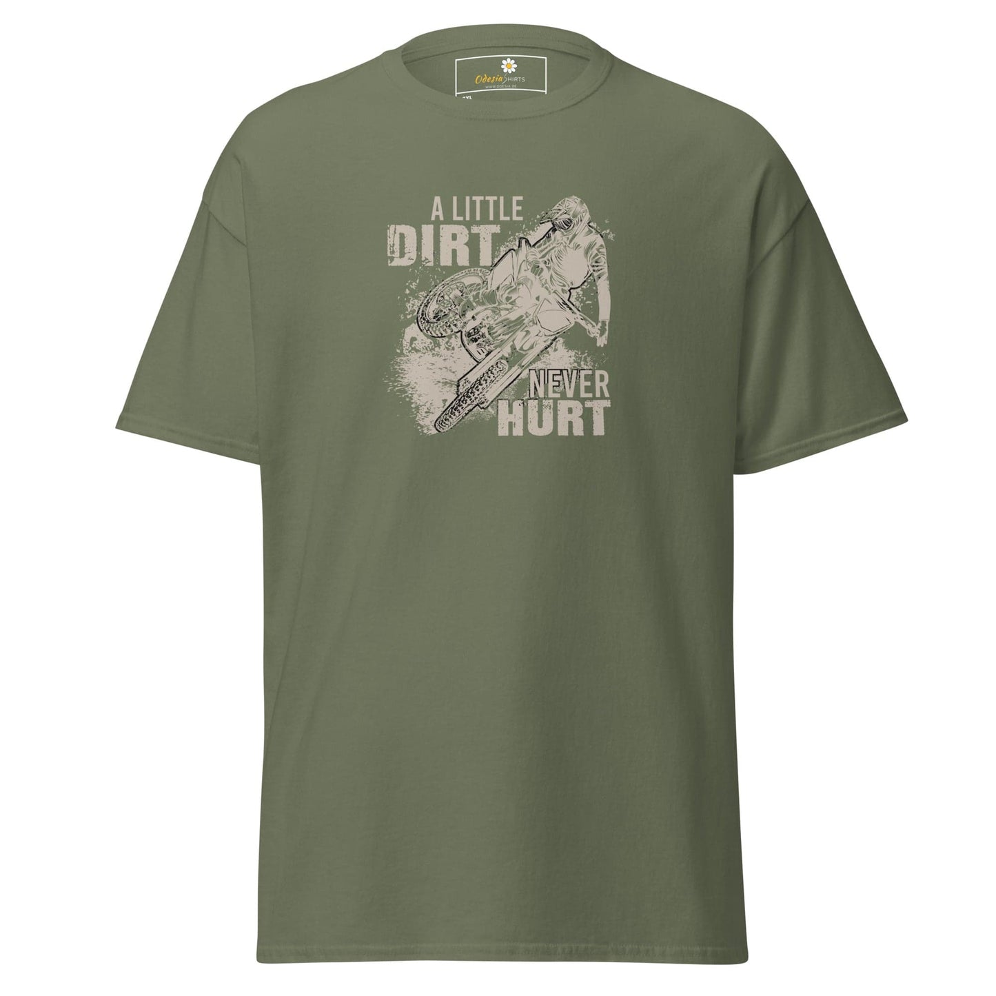 Olive green t-shirt.
