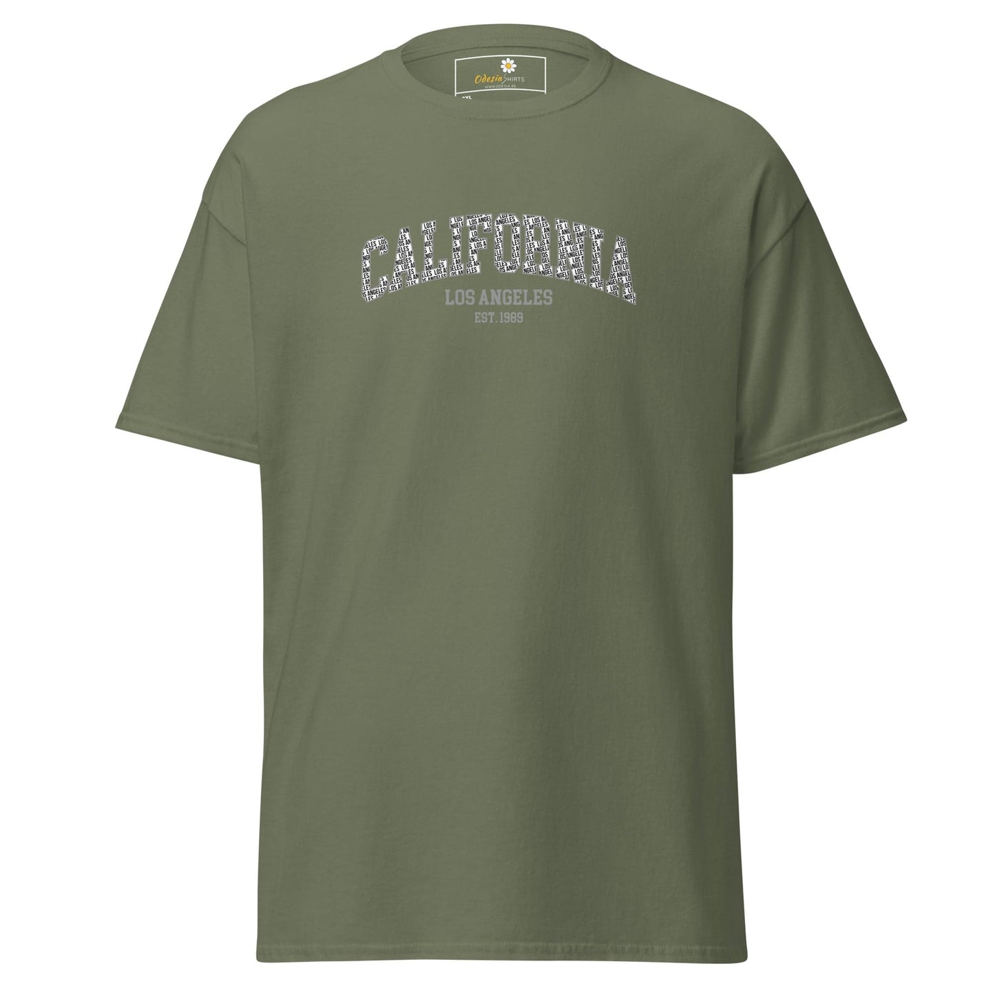 Olive green t-shirt.