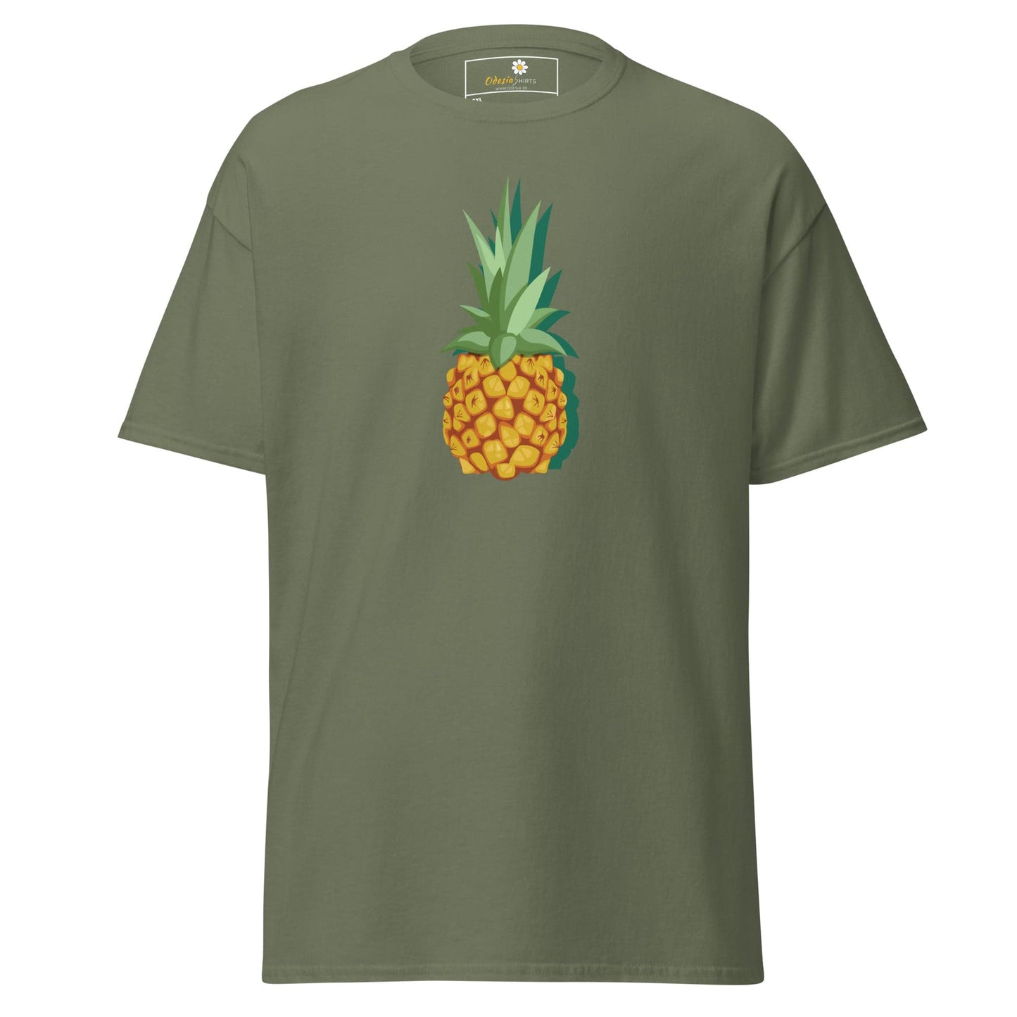 Olive green T-shirt with pineapple graphic for men and women in 2XL to 5XL sizes