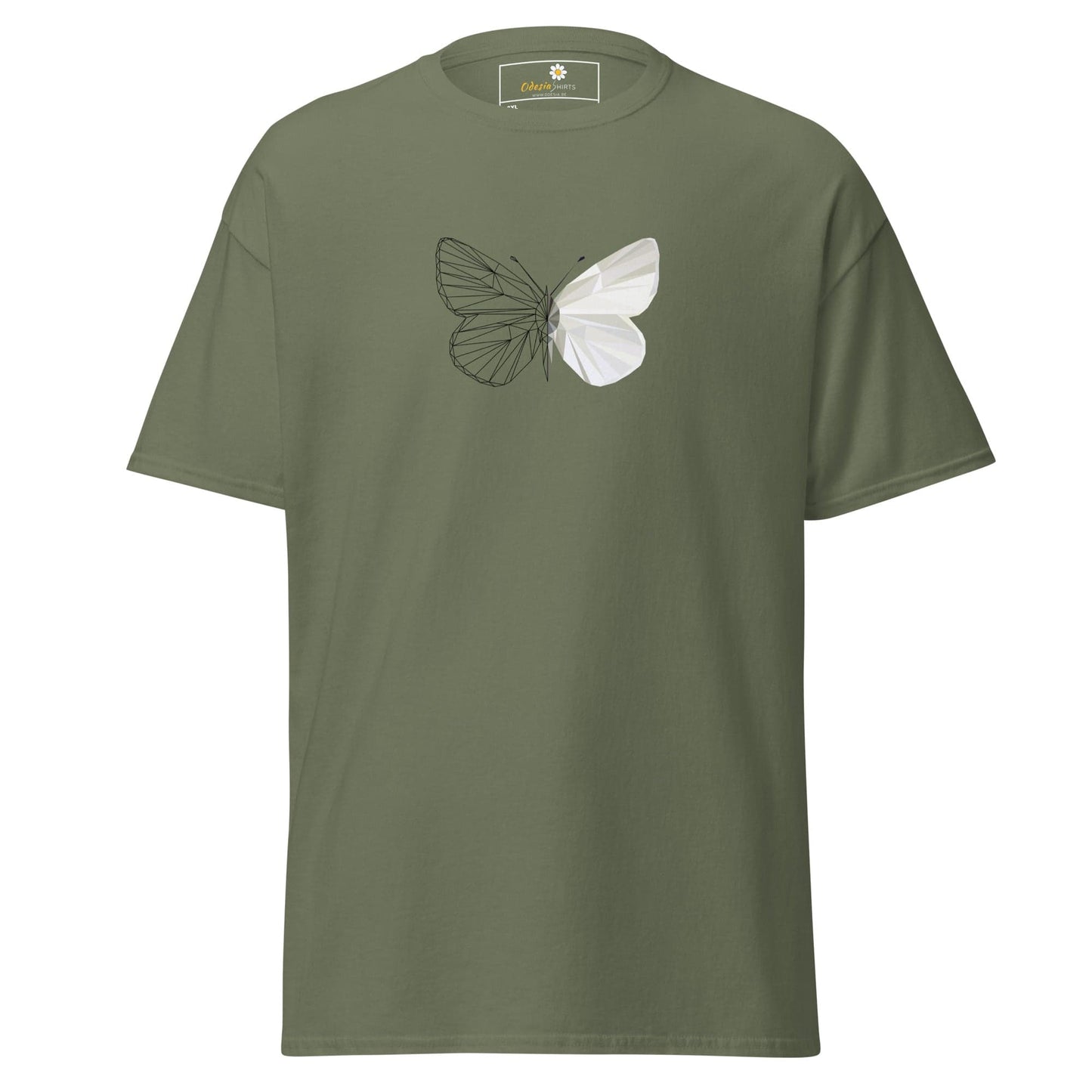 Olive green T-Shirt with butterfly design for Men and Women in plus sizes 2XL to 5XL