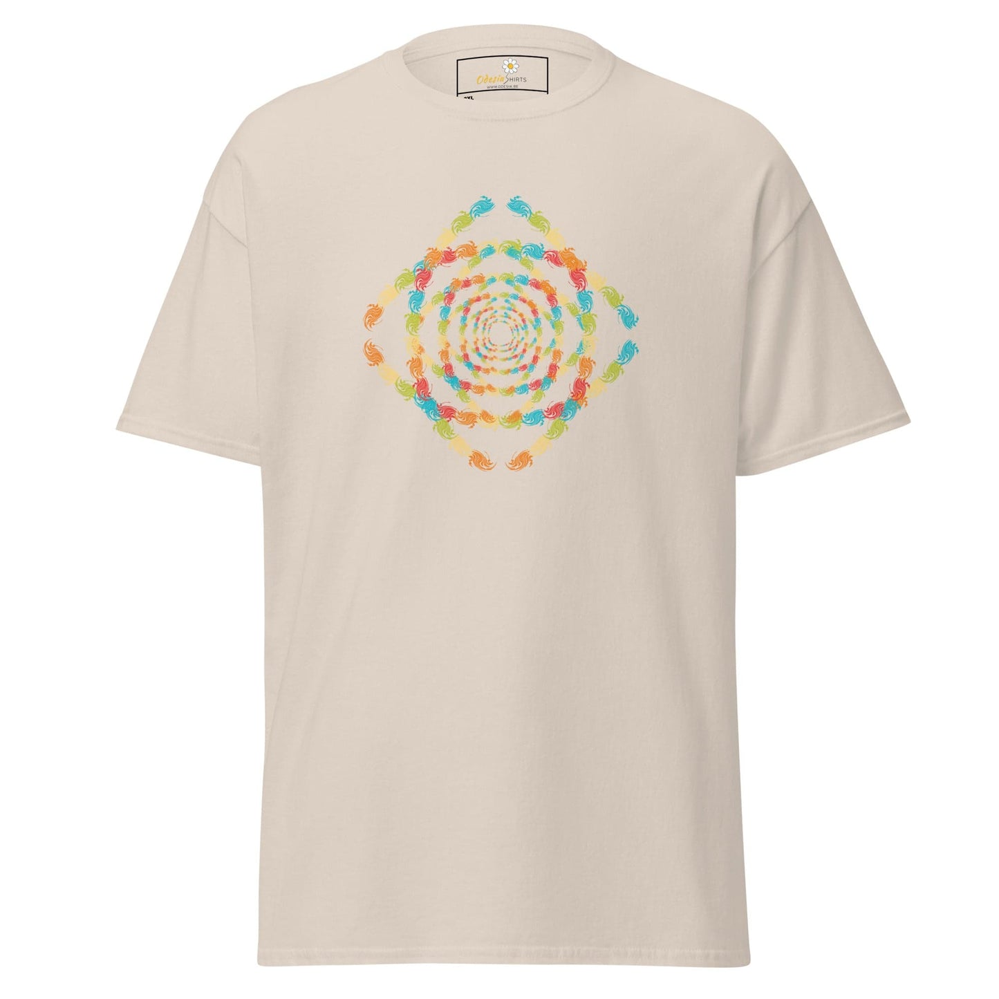 Beige T-shirt with colorful spiral design for Men and Women in 2XL to 5XL sizes