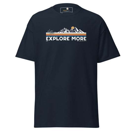 Navy blue t-shirt with mountain graphic.