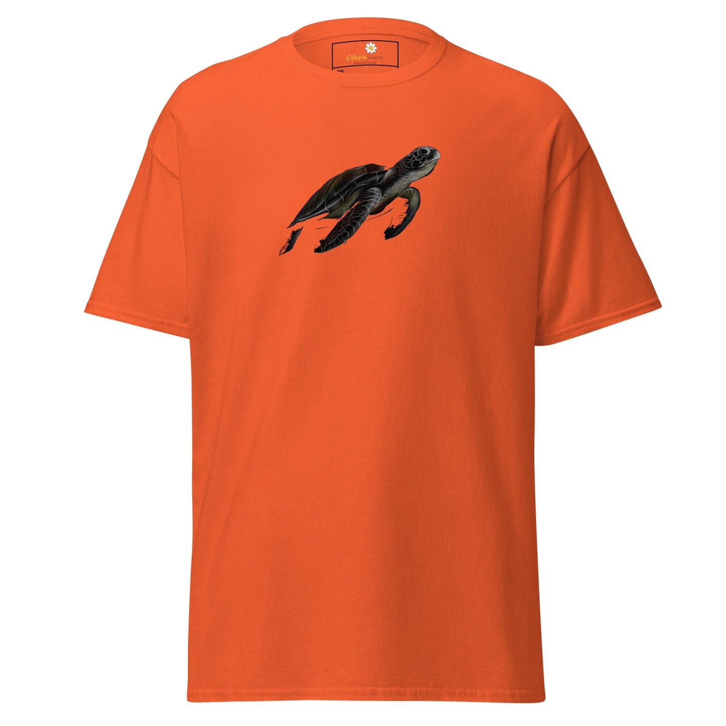 Orange T-shirt with turtle graphic from T-SHIRT DESIGN TEE for Men and Women in 2XL to 5XL