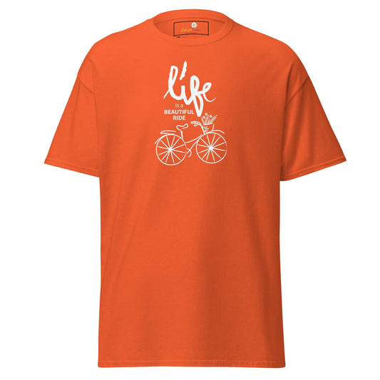 Orange T-shirt with bicycle graphic for men and women in 2XL to 5XL sizes