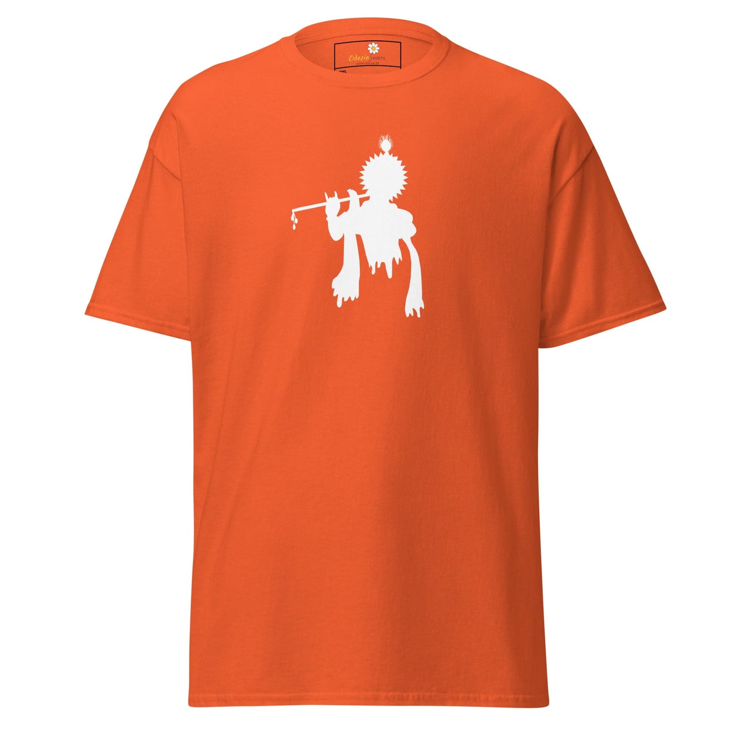 Orange T-shirt with white Krishna graphic in men’s and women’s 2XL to 5XL sizes