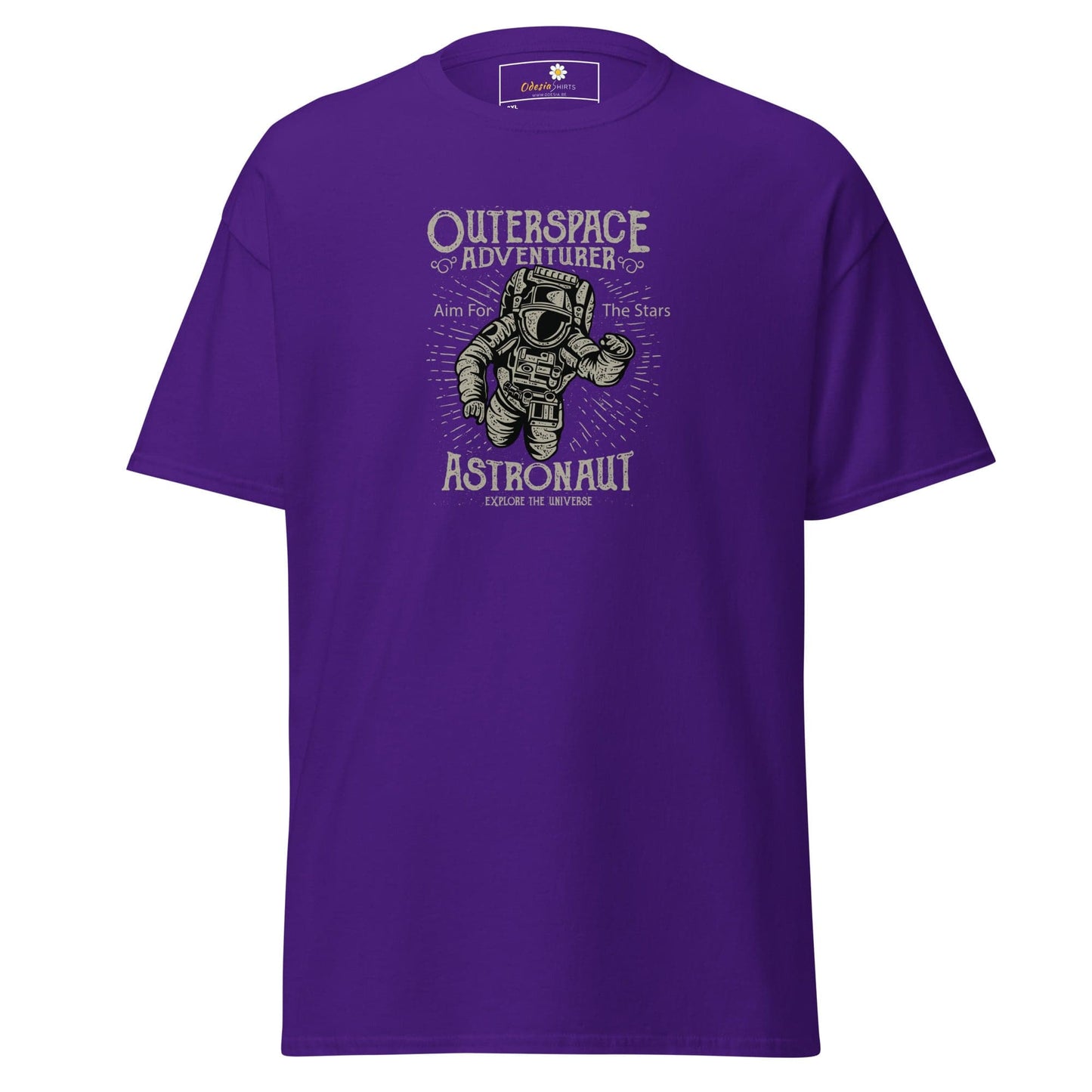 Purple t-shirt with astronaut graphic.