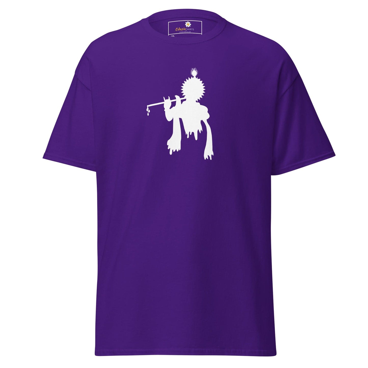 Purple T-shirt for men and women with white Krishna graphic in size 2XL to 5XL