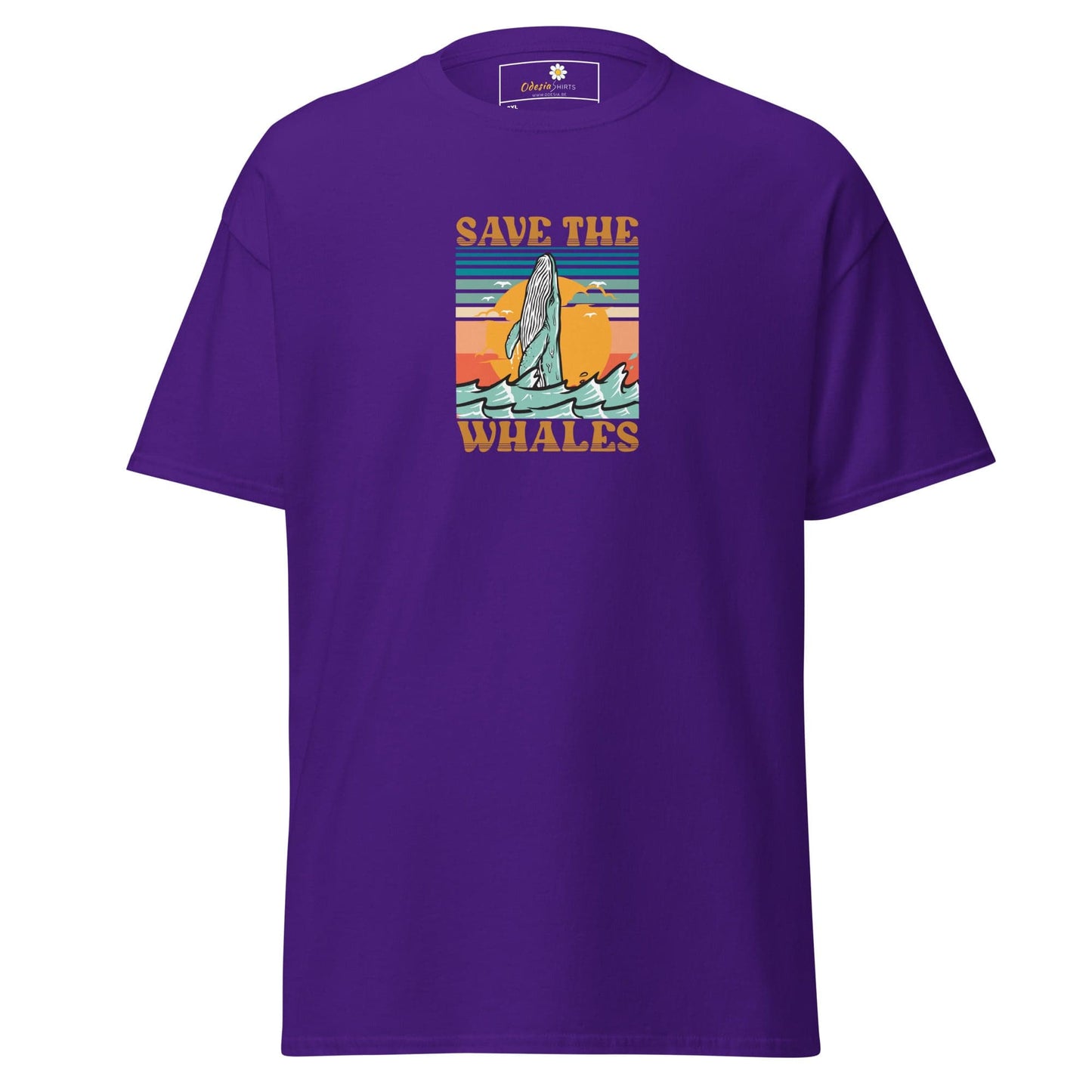 Purple T-shirt with Save the Whales graphic for Men and Women in 2XL to 5XL sizes