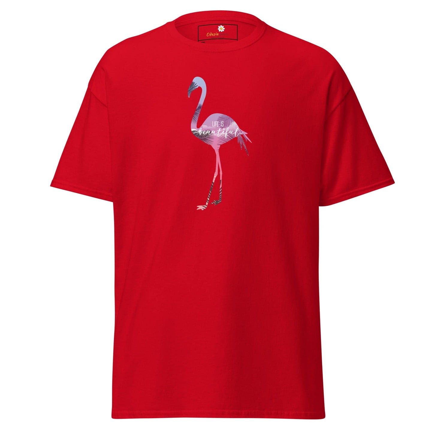 Red T-shirt with flamingo graphic for men and women in 2XL to 5XL sizes