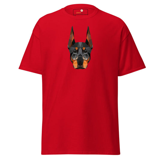 Red T-shirt with geometric dog design from T-SHIRT DESIGN TEE for Men and Women