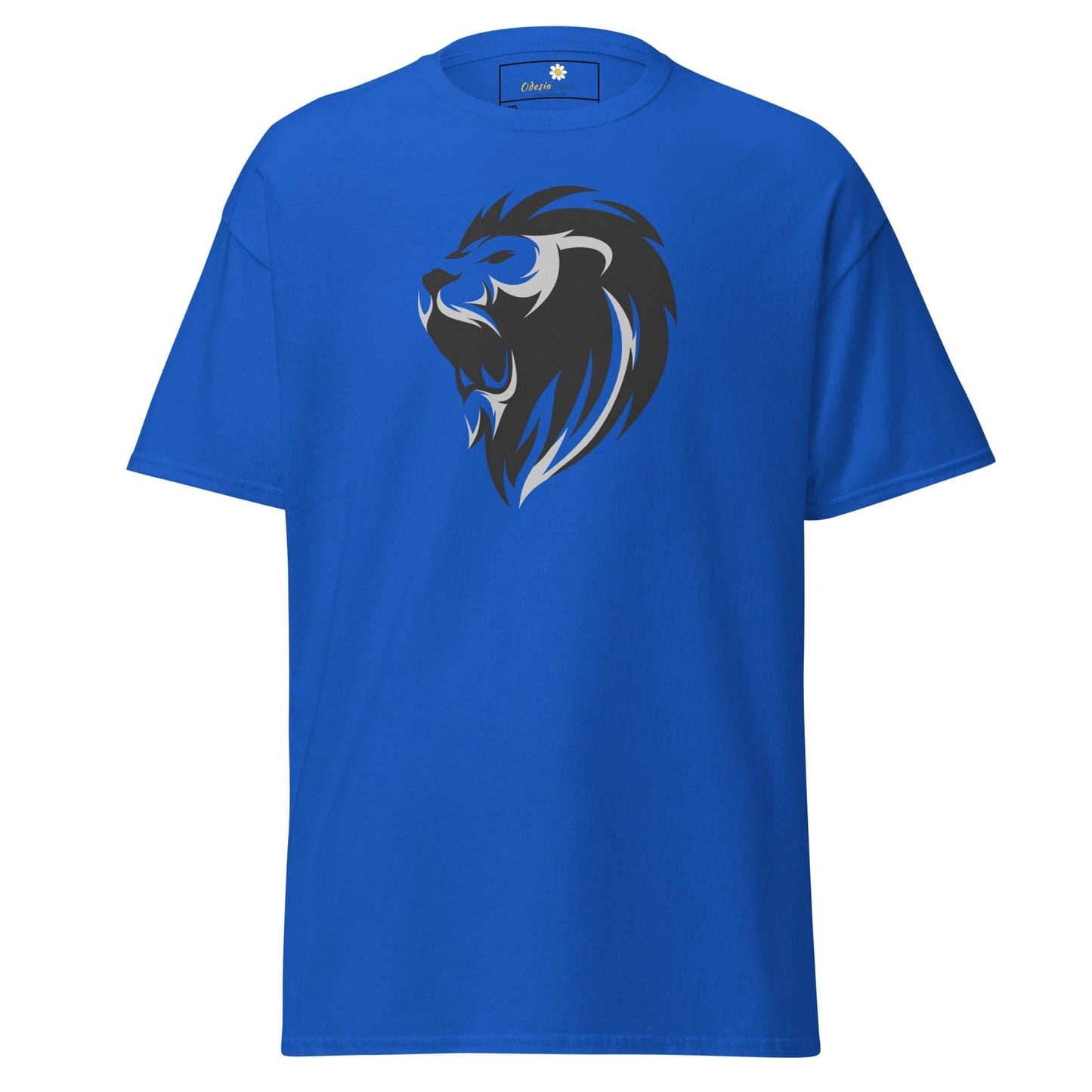 Blue T-shirt with lion graphic for Men and Women in 2XL to 5XL sizes