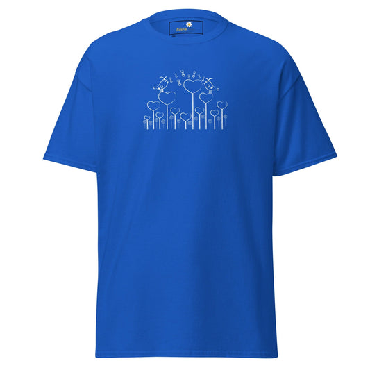Blue T-Shirt with Heart and Bird Design for Men and Women in Sizes 2XL to 5XL