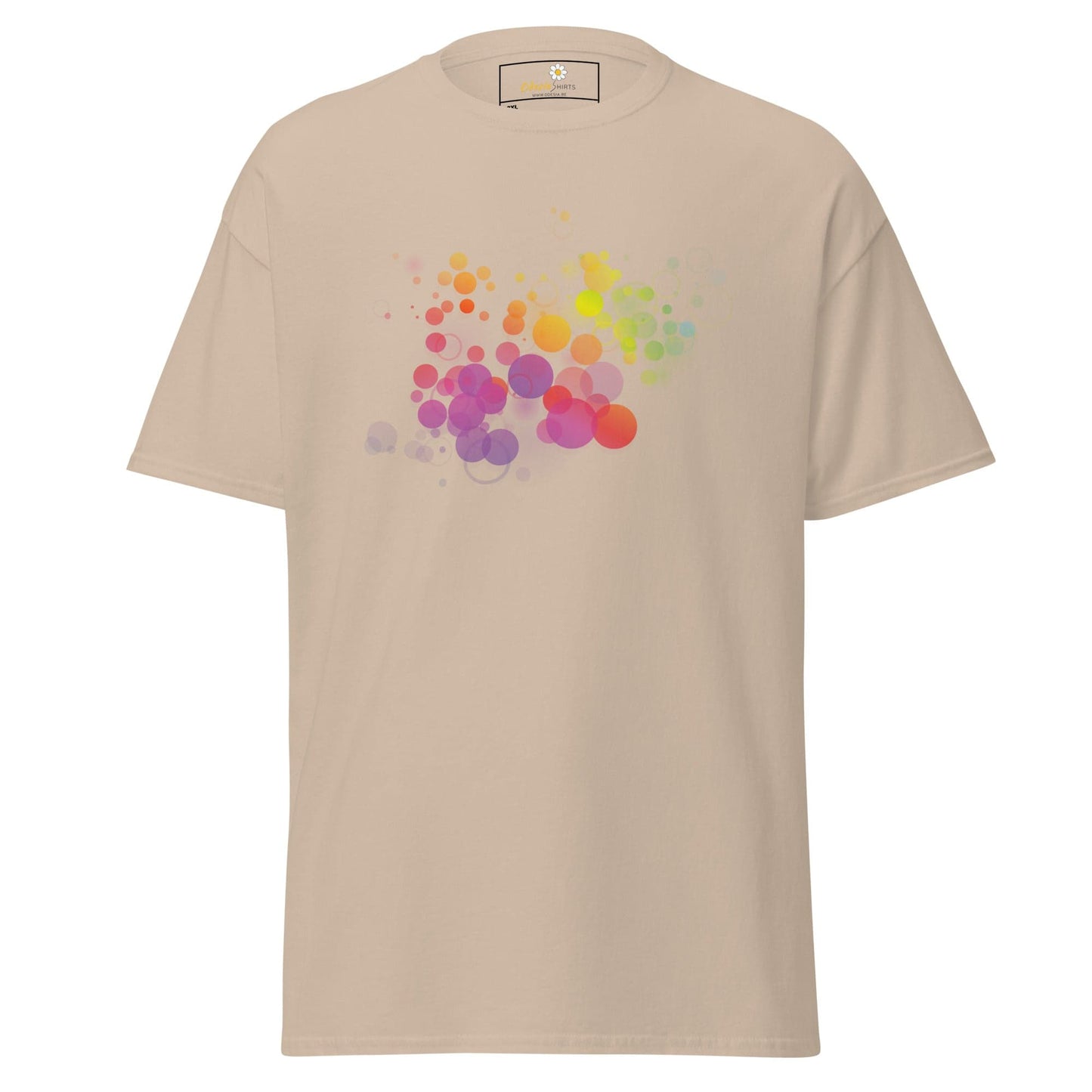 Beige T-shirt with colorful bubble design for men and women in 2XL to 5XL sizes
