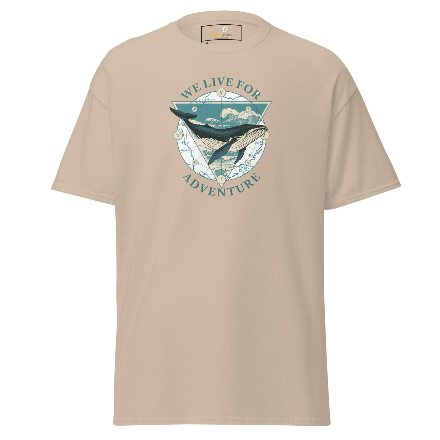 Beige T-shirt with whale graphic for men and women in 2XL to 5XL sizes