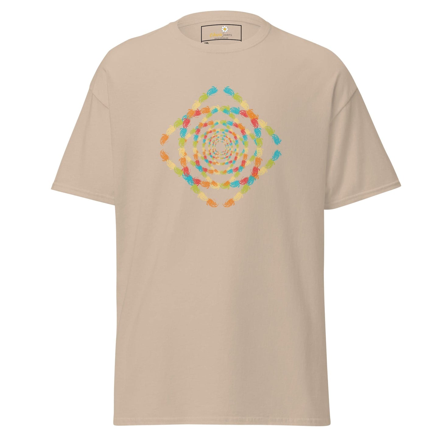 Beige T-shirt with colorful geometric design for Men and Women in 2XL to 5XL sizes