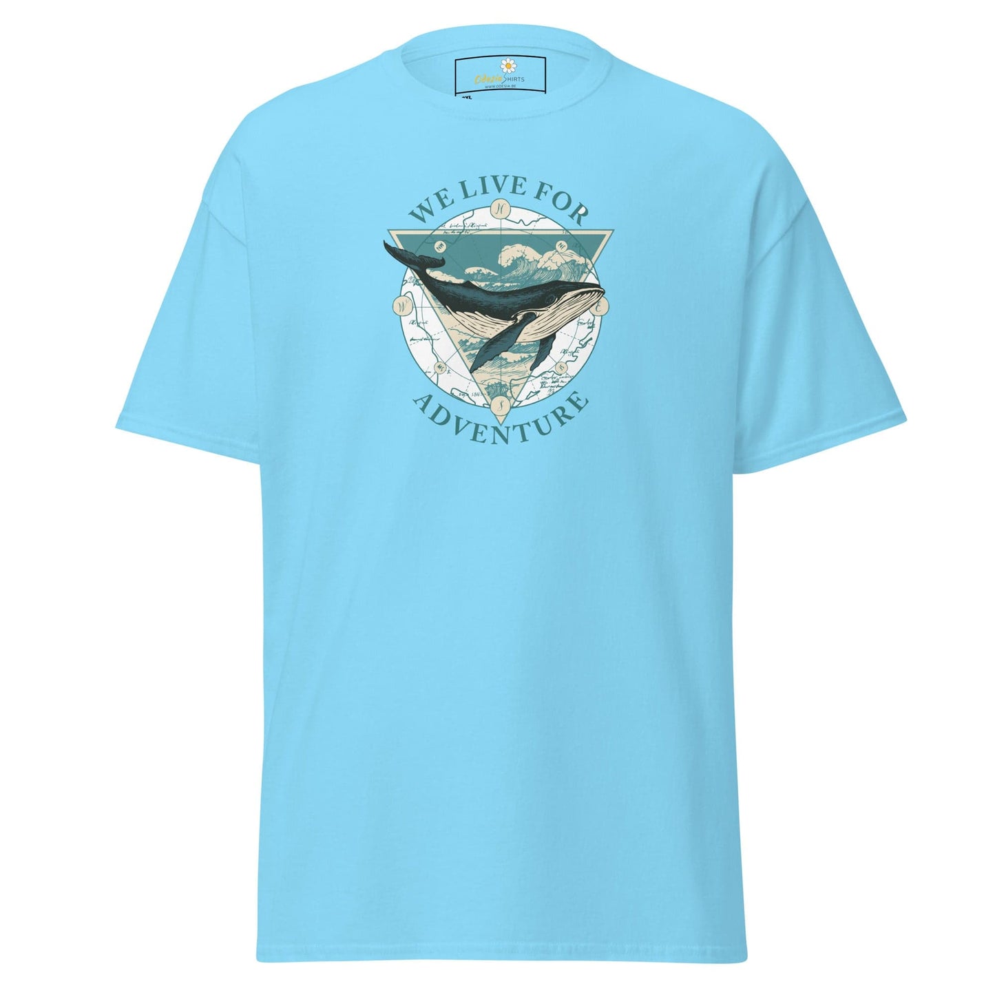 Light blue T-shirt with whale design for men and women in 2XL to 5XL sizes