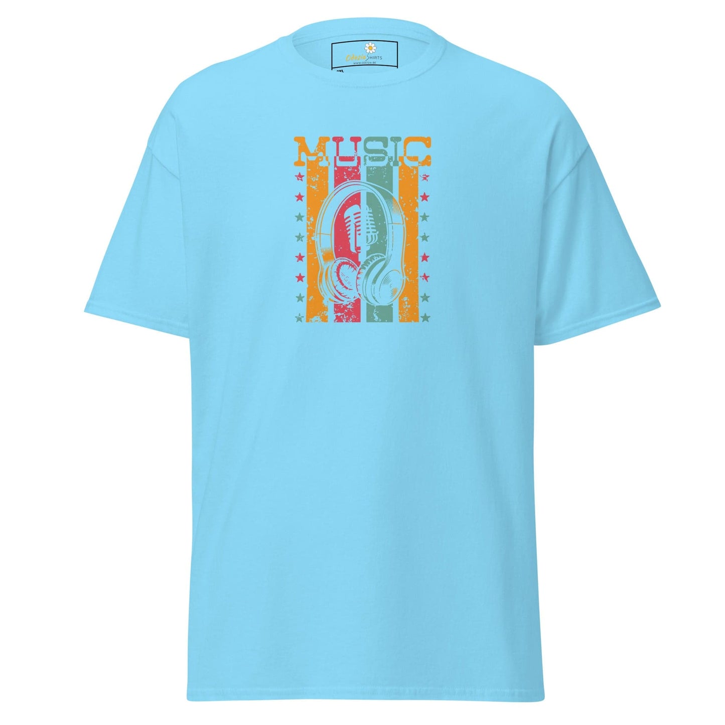 Light blue T-shirt with music graphic from T-SHIRT DESIGN TEE for Men and Women 2XL-5XL