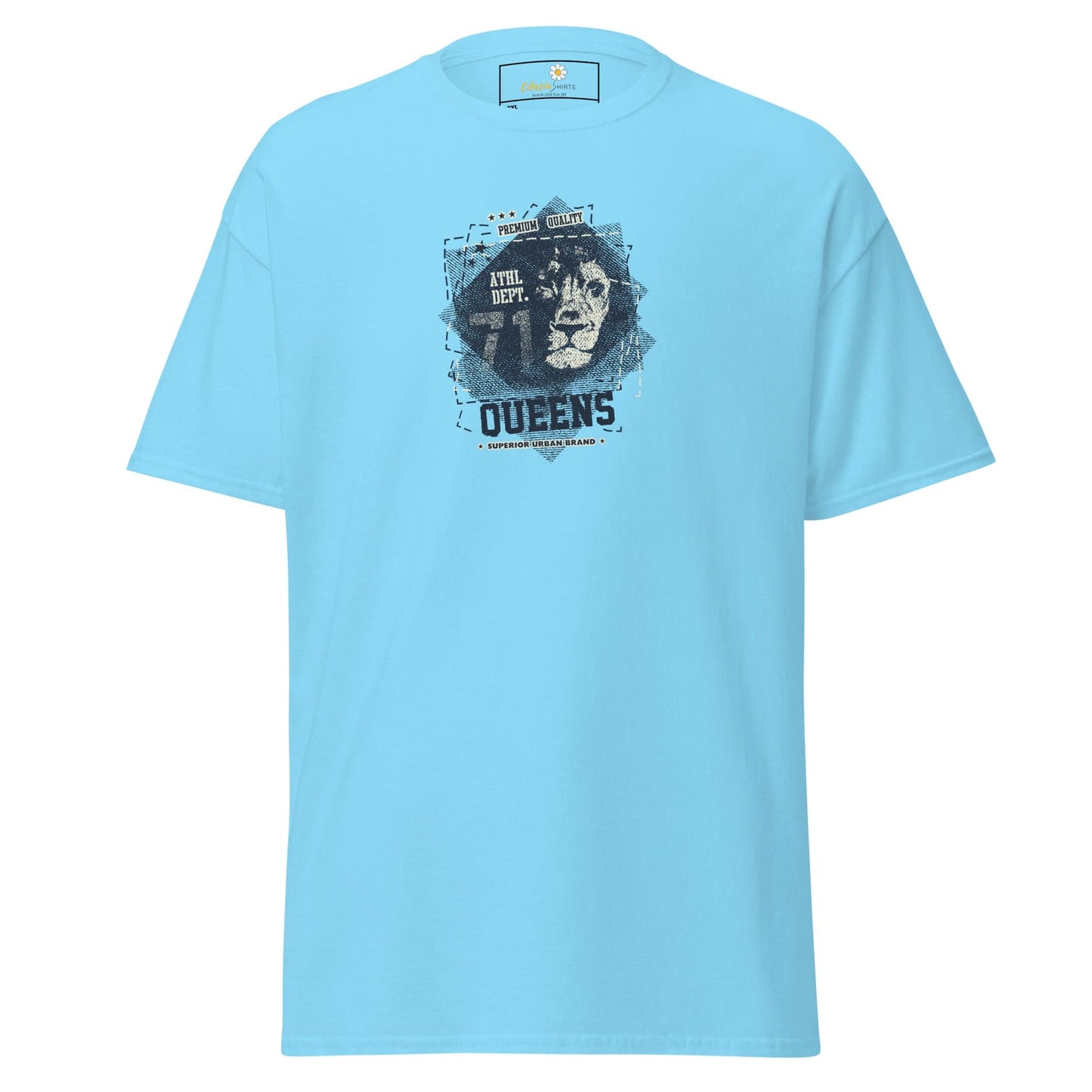Light blue graphic T-shirt for men and women in sizes 2XL to 5XL