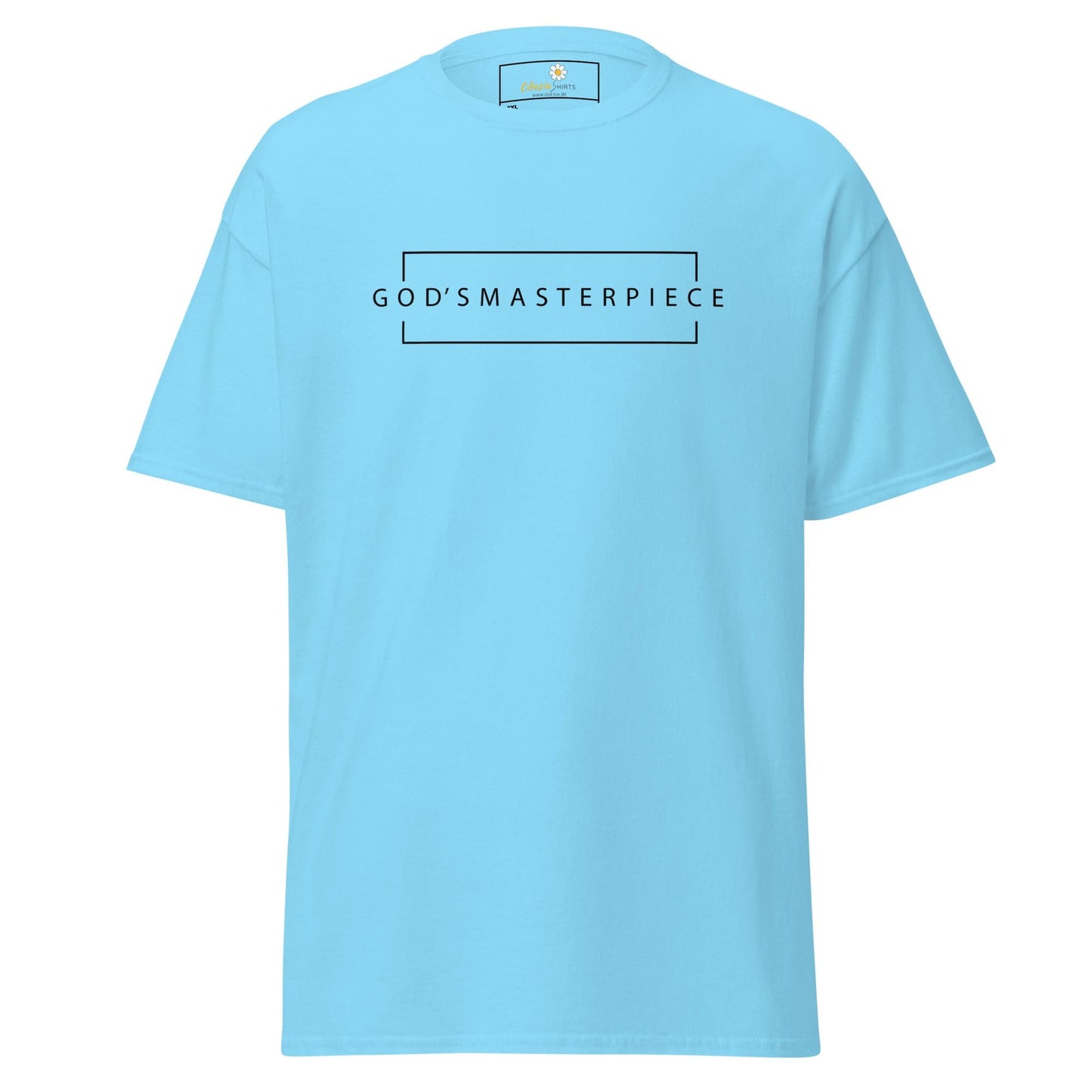 Light blue t-shirt.