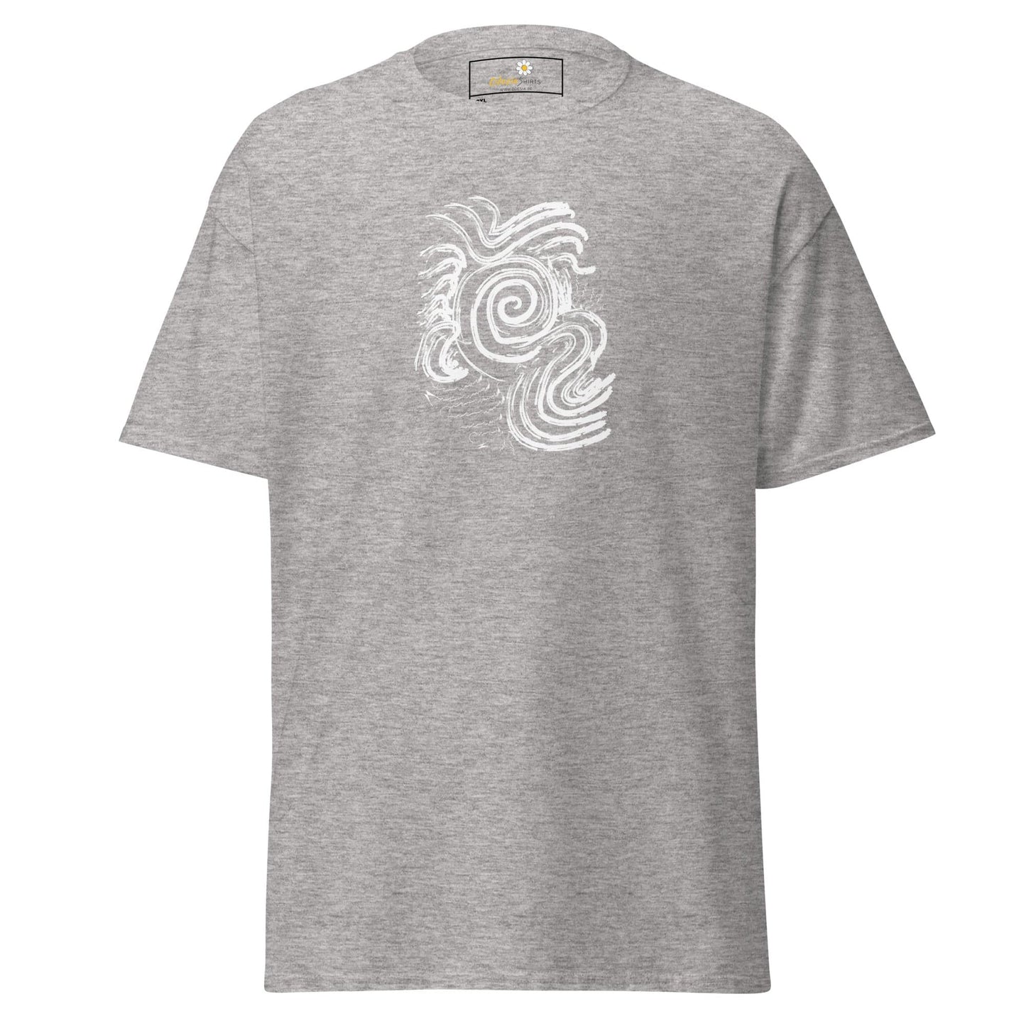 Gray T-shirt with white swirl design from T-shirt Design Tee for Men and Women