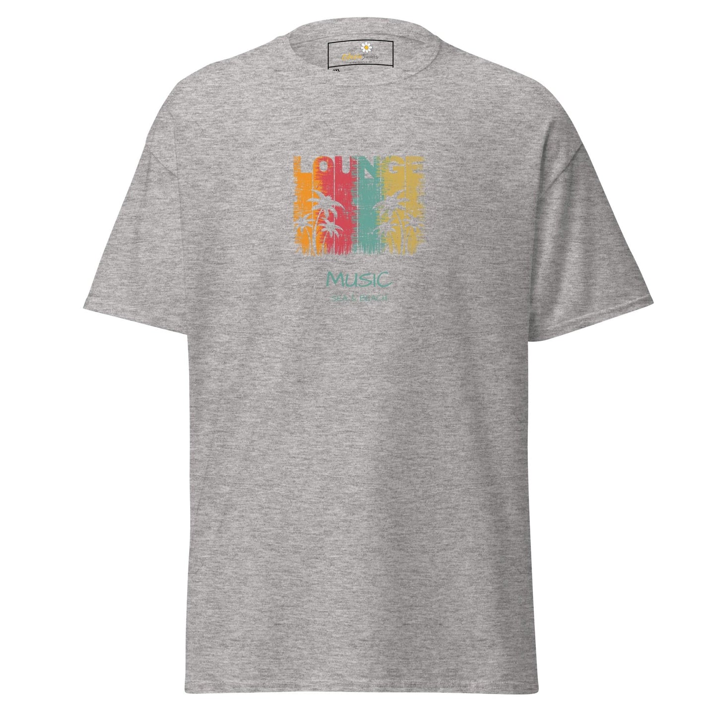 Gray T-shirt featuring a vibrant colorful graphic design for men and women sizes 2XL to 5XL