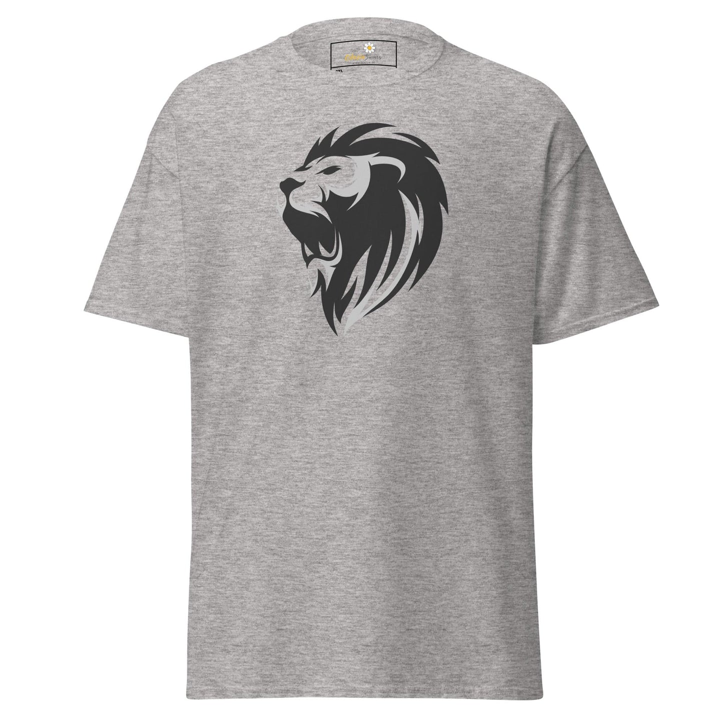 Gray T-shirt with lion graphic from T-SHIRT DESIGN TEE for Men and Women in 2XL-5XL
