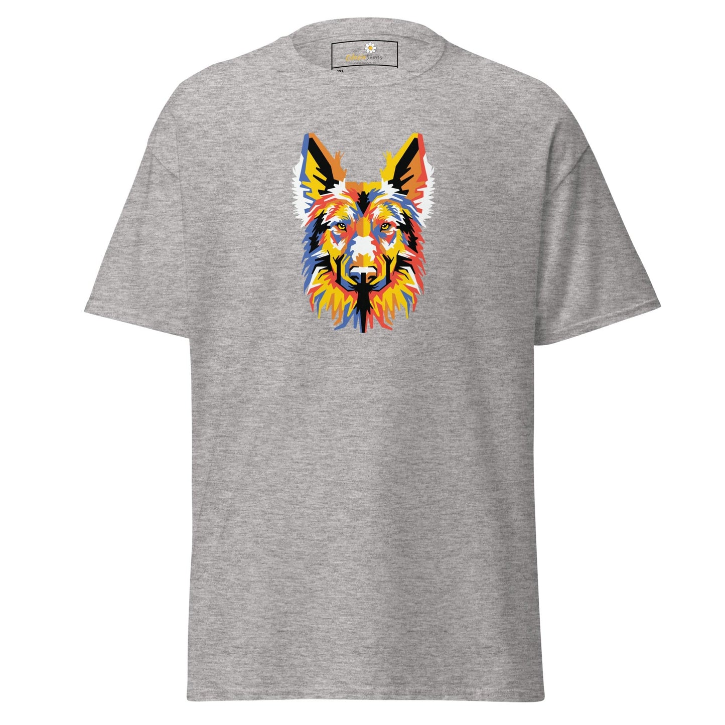 Gray T-shirt with colorful dog graphic for Men and Women in 2XL to 5XL sizes