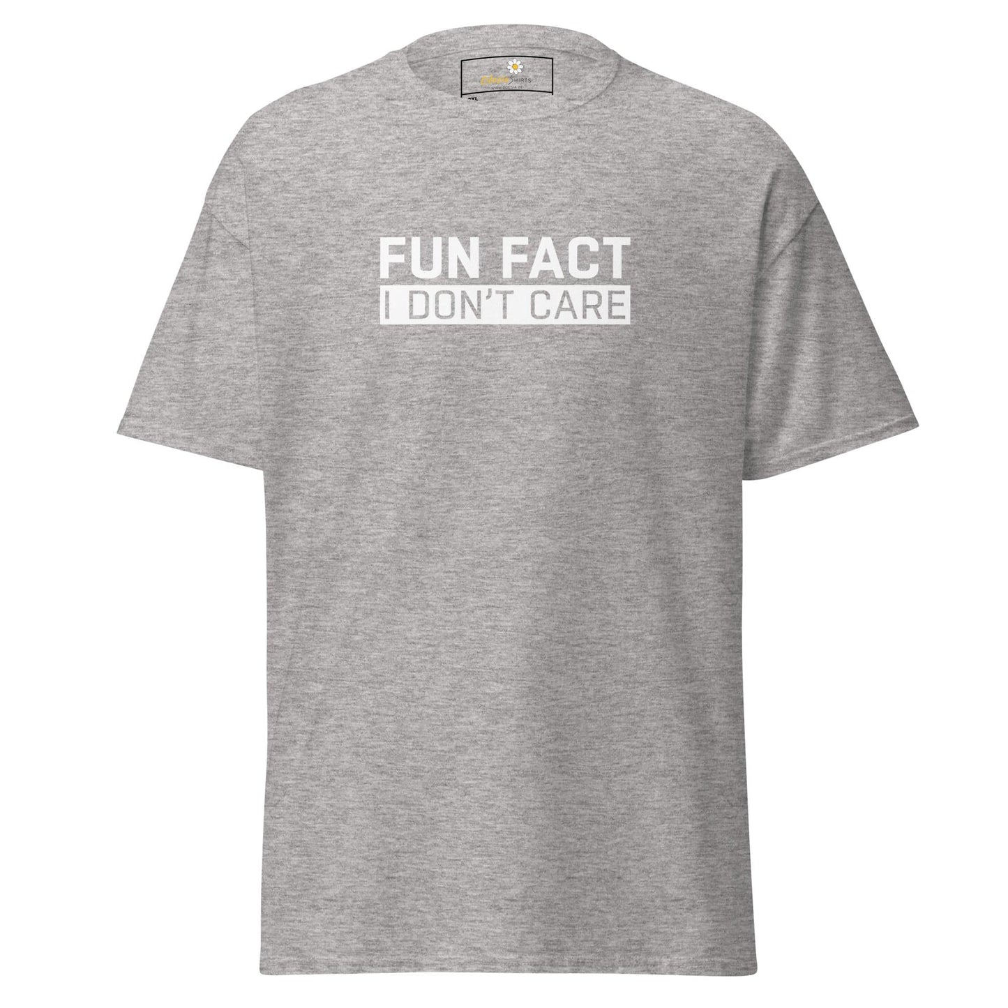 Gray t-shirt with text.