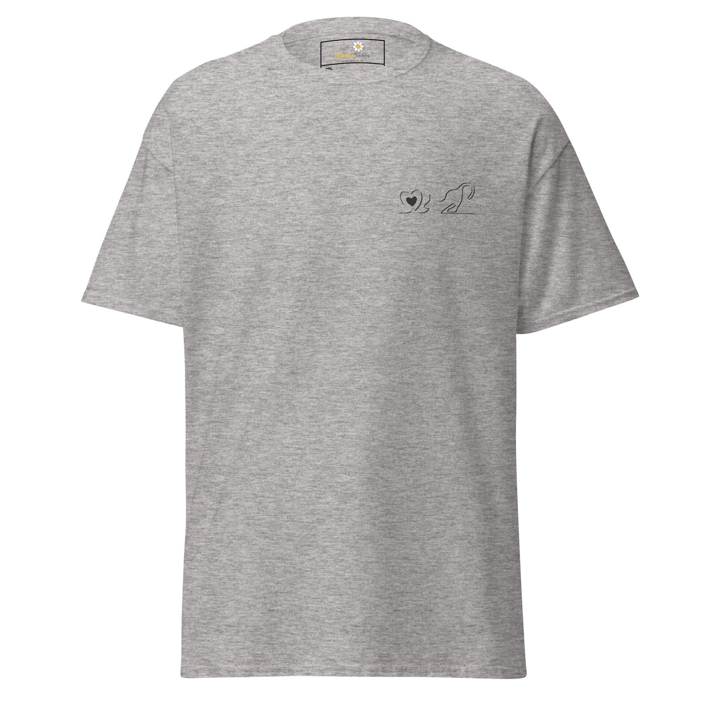 Gray T-shirt with heart and dog design for men and women in sizes 2XL to 5XL