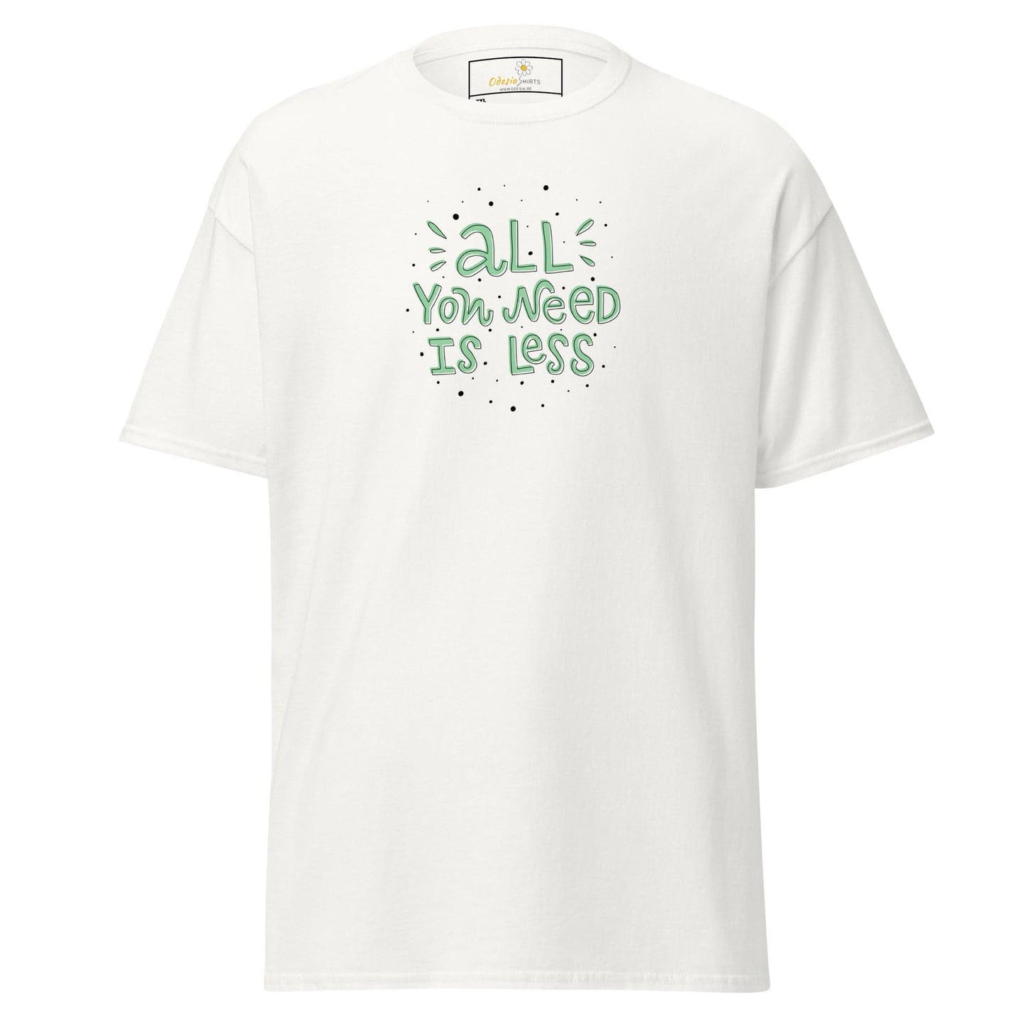 White T-shirt with green lettering, stylish design for men and women in plus sizes