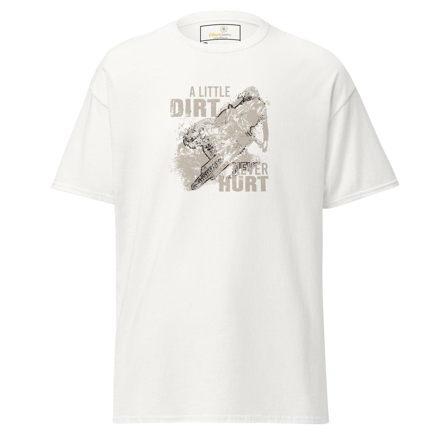 White graphic t-shirt.