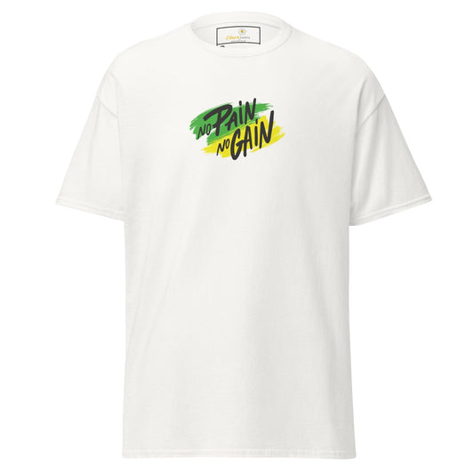 White T-shirt with No Pain No Gain graphic from T-SHIRT DESIGN TEE for Men and Women