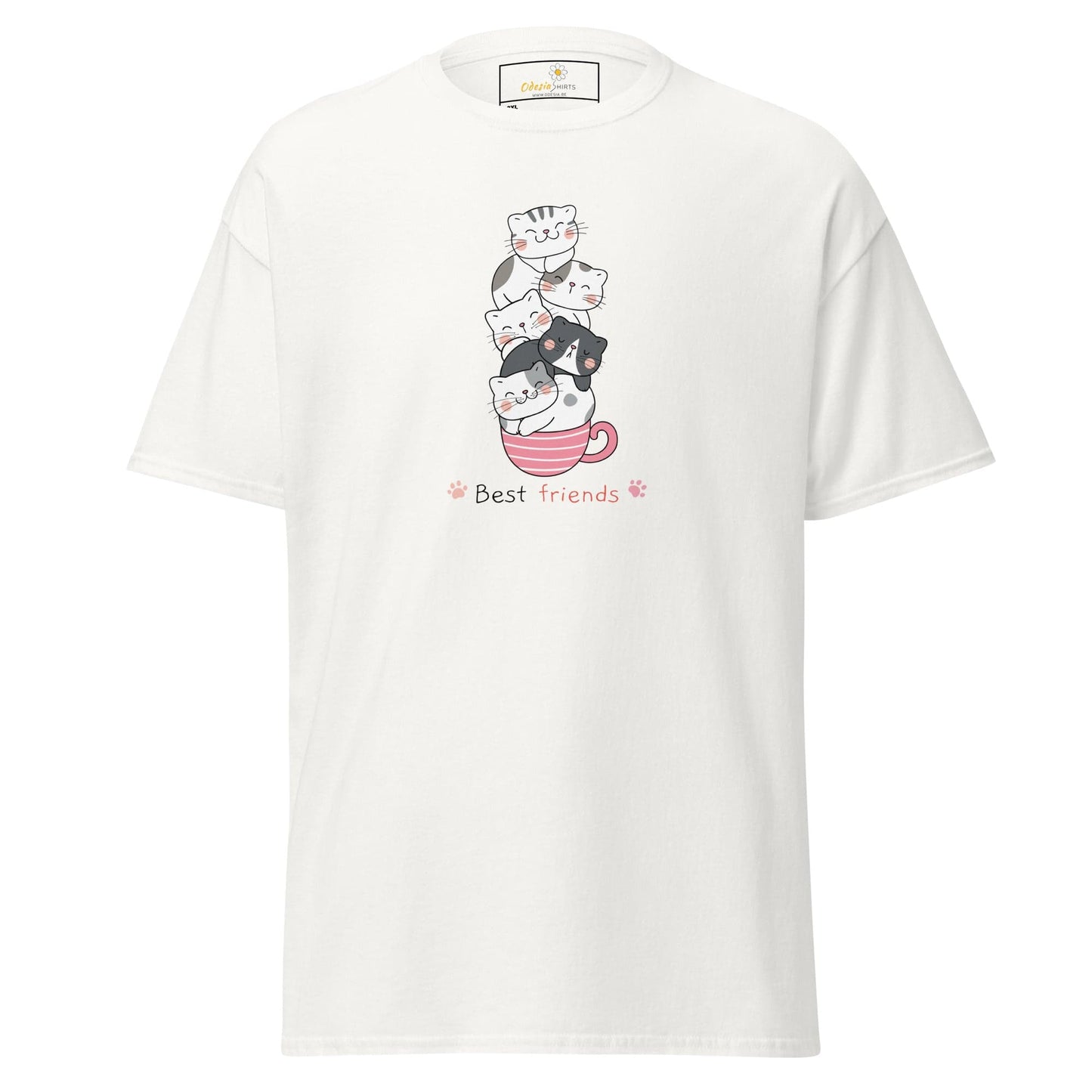 White T-shirt with cat illustration from T-SHIRT DESIGN TEE for Men Women 2XL to 5XL